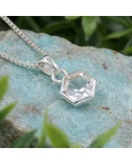 925 Sterling Silver Hexagon Crystal Pendant Necklace for Women