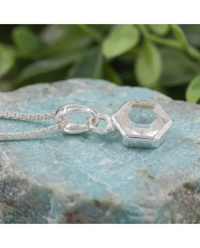 925 Sterling Silver Hexagon Crystal Pendant Necklace for Women
