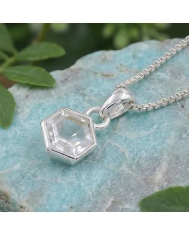 925 Sterling Silver Hexagon Crystal Pendant Necklace for Women