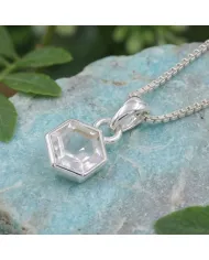 925 Sterling Silver Hexagon Crystal Pendant Necklace for Women