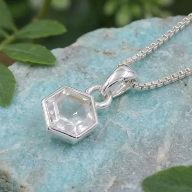 925 Sterling Silver Hexagon Crystal Pendant Necklace for Women