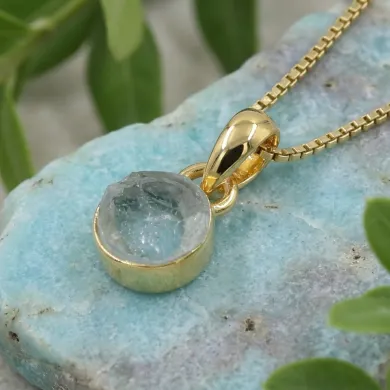 18K Gold-Plated Bezel-Set Raw Aquamarine Pendant Necklace