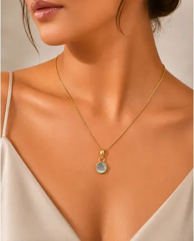 18K Gold-Plated Bezel-Set Raw Aquamarine Pendant Necklace