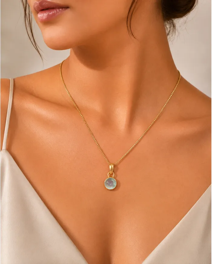 18K Gold-Plated Bezel-Set Raw Aquamarine Pendant Necklace
