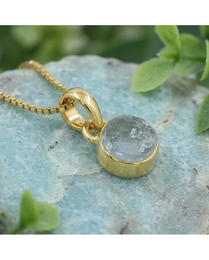 18K Gold-Plated Bezel-Set Raw Aquamarine Pendant Necklace