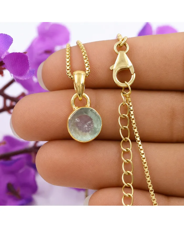 18K Gold-Plated Bezel-Set Raw Aquamarine Pendant Necklace
