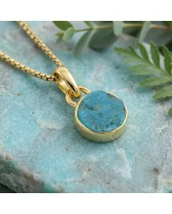 18K Gold Plated Bezel Set Raw Arizona Turquoise Pendant Necklace