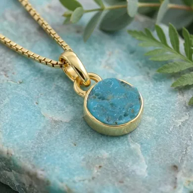18K Gold Plated Bezel Set Raw Arizona Turquoise Pendant Necklace