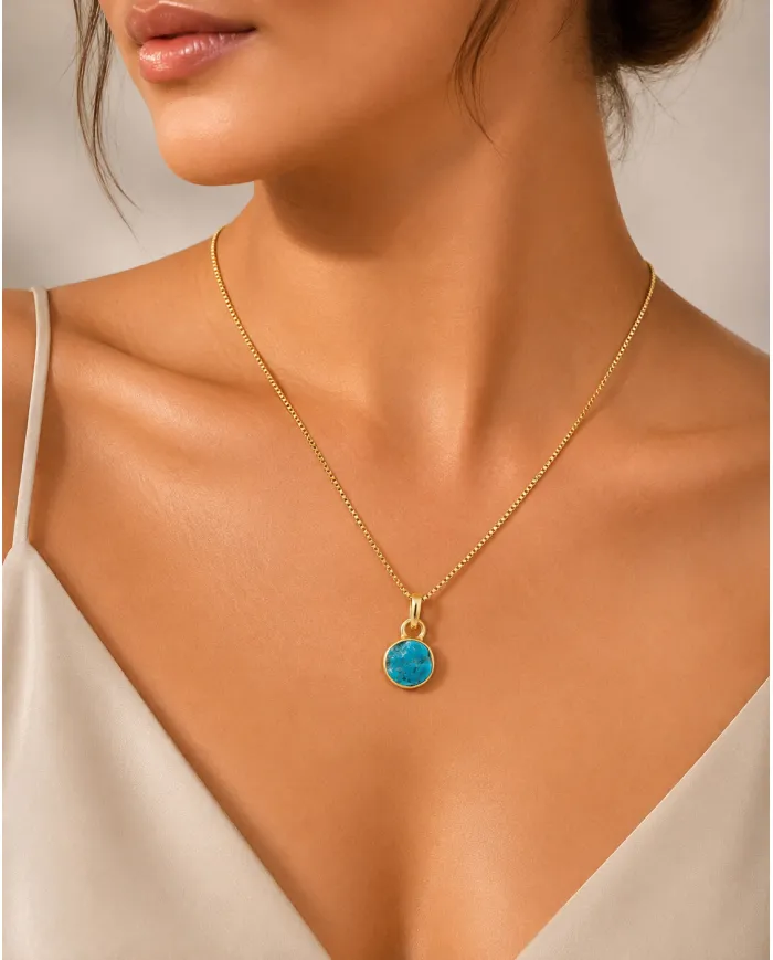 18K Gold Plated Bezel Set Raw Arizona Turquoise Pendant Necklace