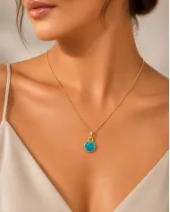 18K Gold Plated Bezel Set Raw Arizona Turquoise Pendant Necklace