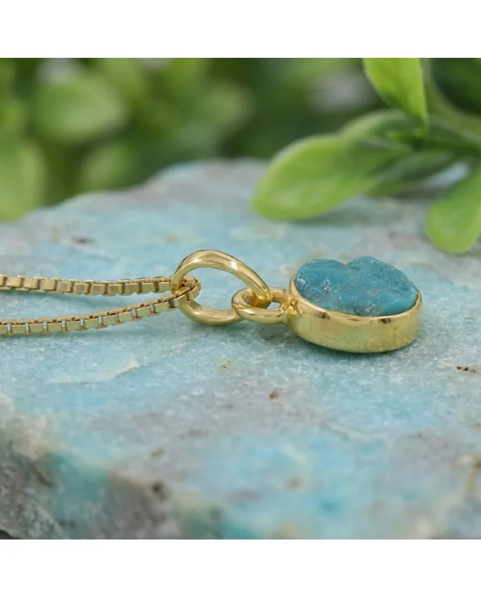 18K Gold Plated Bezel Set Raw Arizona Turquoise Pendant Necklace