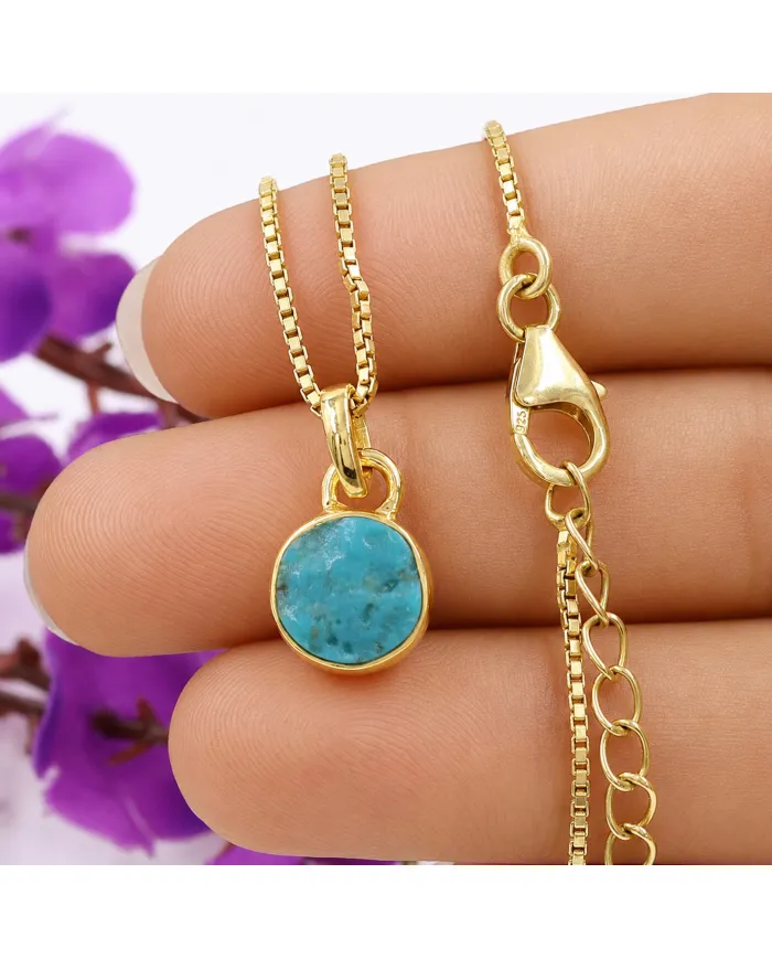 18K Gold Plated Bezel Set Raw Arizona Turquoise Pendant Necklace