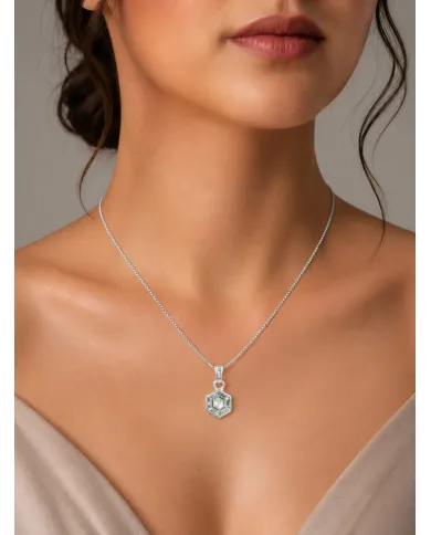 Hexagon Green Amethyst Pendant Necklace In 925 Sterling Silver