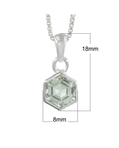 Hexagon Green Amethyst Pendant Necklace In 925 Sterling Silver