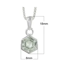 Hexagon Green Amethyst Pendant Necklace In 925 Sterling Silver