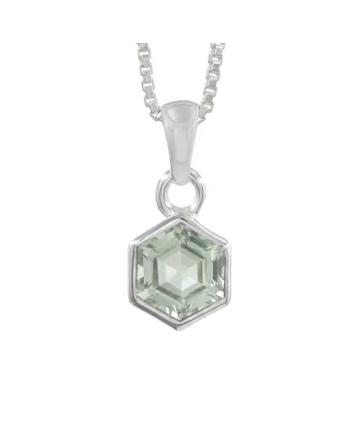 Hexagon Green Amethyst Pendant Necklace In 925 Sterling Silver