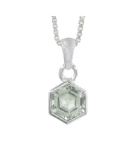 Hexagon Green Amethyst Pendant Necklace In 925 Sterling Silver