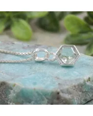 Hexagon Green Amethyst Pendant Necklace In 925 Sterling Silver