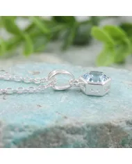 Hexagon Sky Blue Topaz Pendant Necklace In 925 Sterling Silver