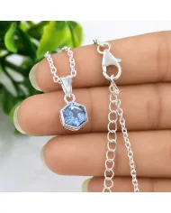 Hexagon Sky Blue Topaz Pendant Necklace In 925 Sterling Silver