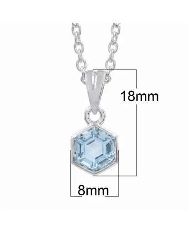 Hexagon Sky Blue Topaz Pendant Necklace In 925 Sterling Silver