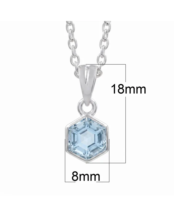Hexagon Sky Blue Topaz Pendant Necklace In 925 Sterling Silver