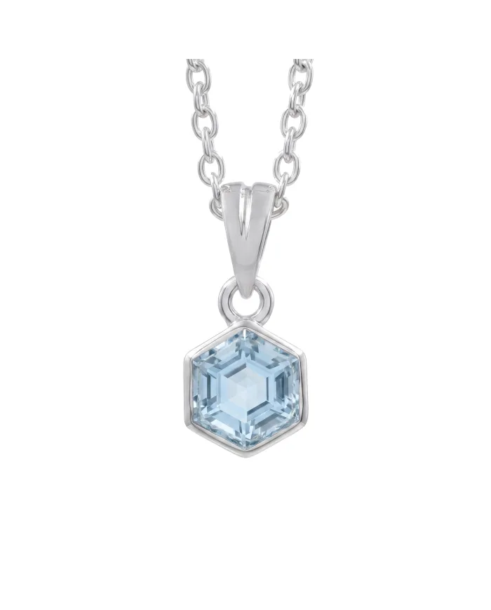 Hexagon Sky Blue Topaz Pendant Necklace In 925 Sterling Silver