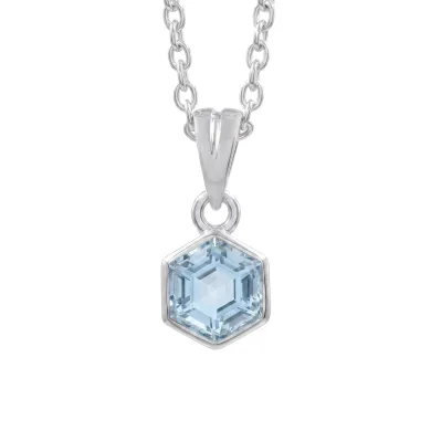 Hexagon Sky Blue Topaz Pendant Necklace In 925 Sterling Silver