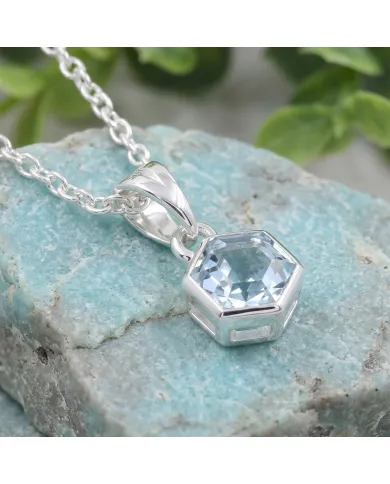 Hexagon Sky Blue Topaz Pendant Necklace In 925 Sterling Silver