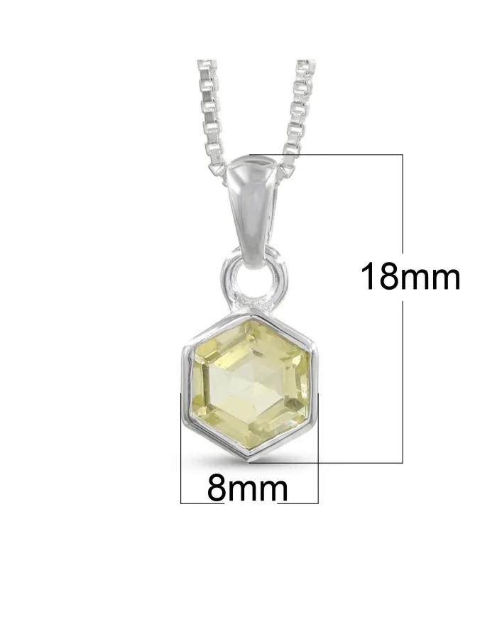 Hexagon Lemon Quartz Pendant Necklace In 925 Sterling Silver