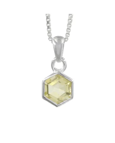 Hexagon Lemon Quartz Pendant Necklace In 925 Sterling Silver
