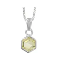 Hexagon Lemon Quartz Pendant Necklace In 925 Sterling Silver