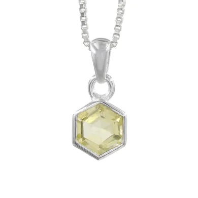 Hexagon Lemon Quartz Pendant Necklace In 925 Sterling Silver