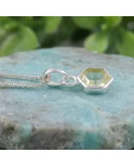 Hexagon Lemon Quartz Pendant Necklace In 925 Sterling Silver