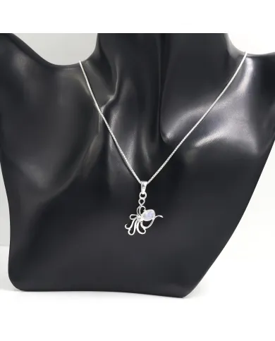 Moonstone Octopus Pendant Necklace - 925 Sterling Silver Ocean Jewelry