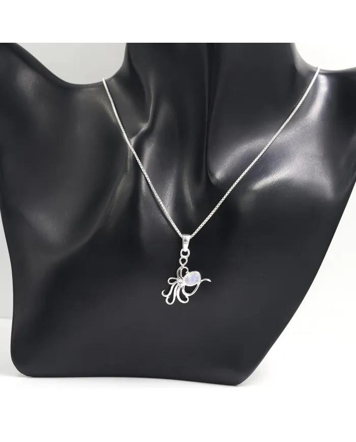 Moonstone Octopus Pendant Necklace - 925 Sterling Silver Ocean Jewelry