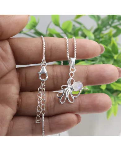 Moonstone Octopus Pendant Necklace - 925 Sterling Silver Ocean Jewelry
