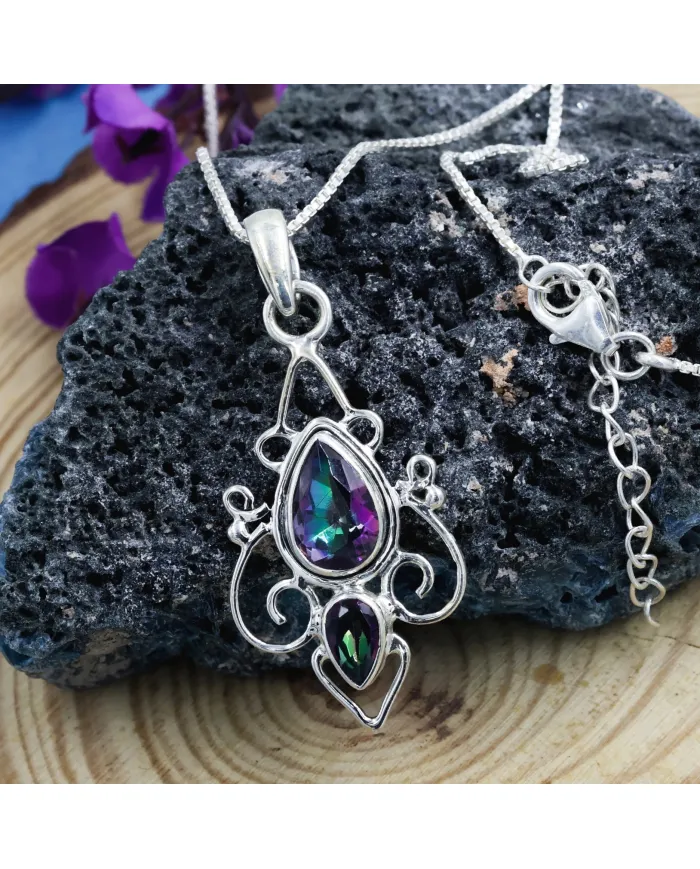 Mystic Quartz Pendant Necklace | 925 Sterling Silver Gemstone Jewelry