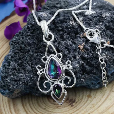 Mystic Quartz Pendant Necklace | 925 Sterling Silver Gemstone Jewelry