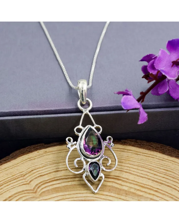 Mystic Quartz Pendant Necklace | 925 Sterling Silver Gemstone Jewelry