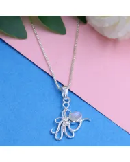 Moonstone Octopus Pendant Necklace - 925 Sterling Silver Ocean Jewelry