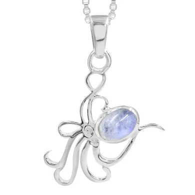 Moonstone Octopus Pendant Necklace - 925 Sterling Silver Ocean Jewelry
