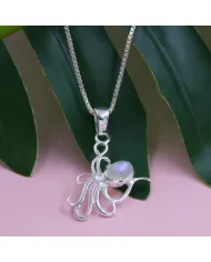 Moonstone Octopus Pendant Necklace - 925 Sterling Silver Ocean Jewelry