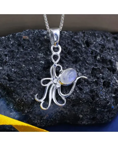 Moonstone Octopus Pendant Necklace - 925 Sterling Silver Ocean Jewelry