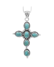 Holy Cross Pendant, Sterling Silver Pendant, Tibetan Turquoise Pendant