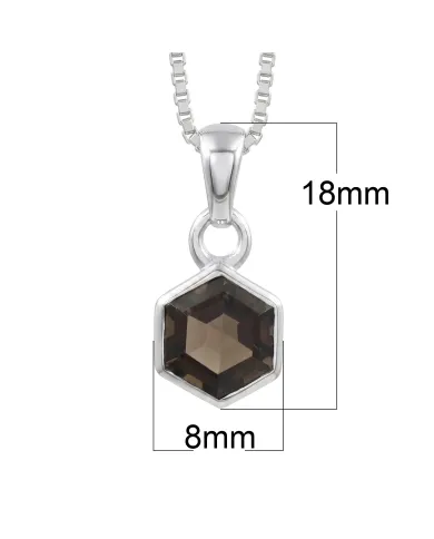 Hexagon Smoky Quartz Pendant Necklace In 925 Sterling Silver