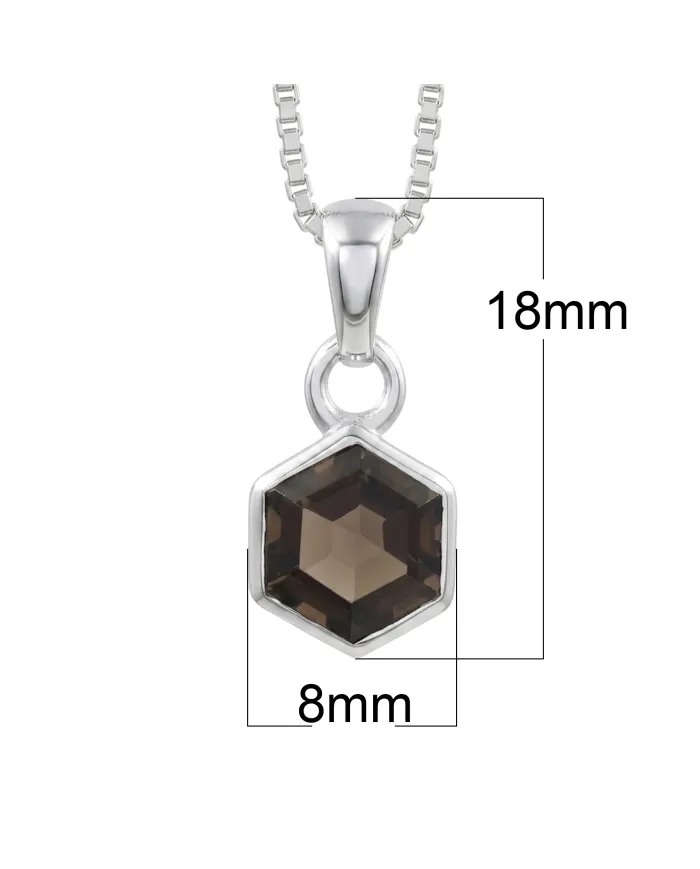 Hexagon Smoky Quartz Pendant Necklace In 925 Sterling Silver