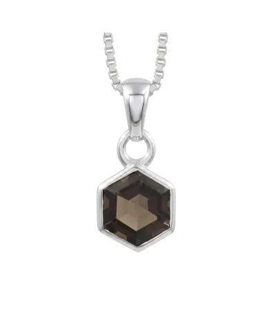 Hexagon Smoky Quartz Pendant Necklace In 925 Sterling Silver