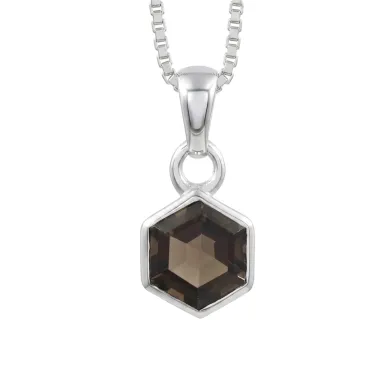 Hexagon Smoky Quartz Pendant Necklace In 925 Sterling Silver