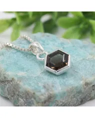 Hexagon Smoky Quartz Pendant Necklace In 925 Sterling Silver